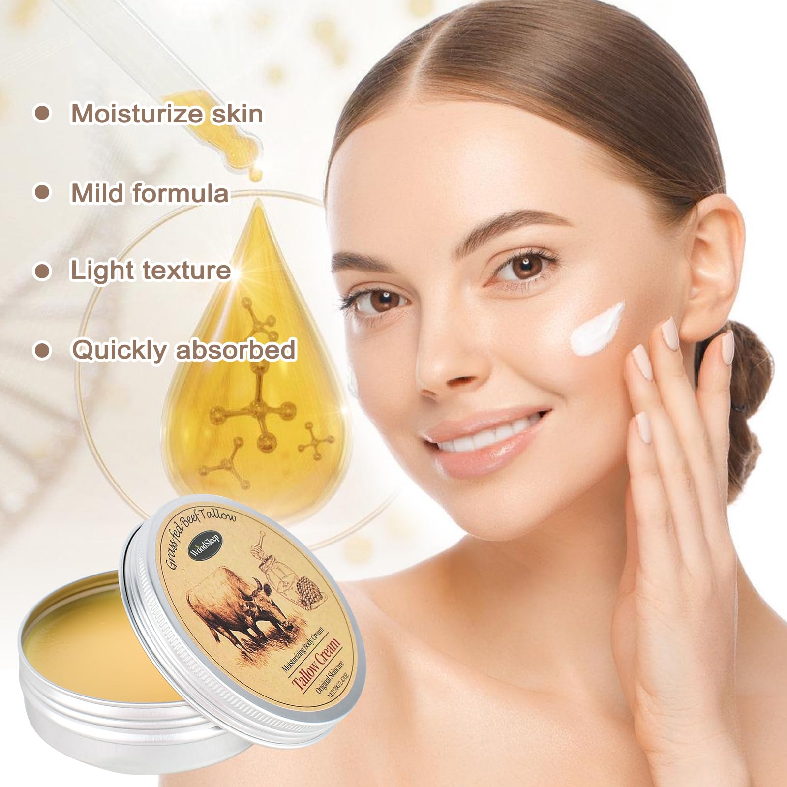 ZEVOFIUR Tallow and Honey Balm for Skin,Beef Tallow Beeswax,Organic Grass-Fed Balm with Raw Honey Moisturizing CreamWith Face Body Moisturizer 2.5oz